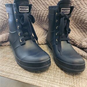 Tommy Hilfiger Black Lace Up Boots with Gold Details